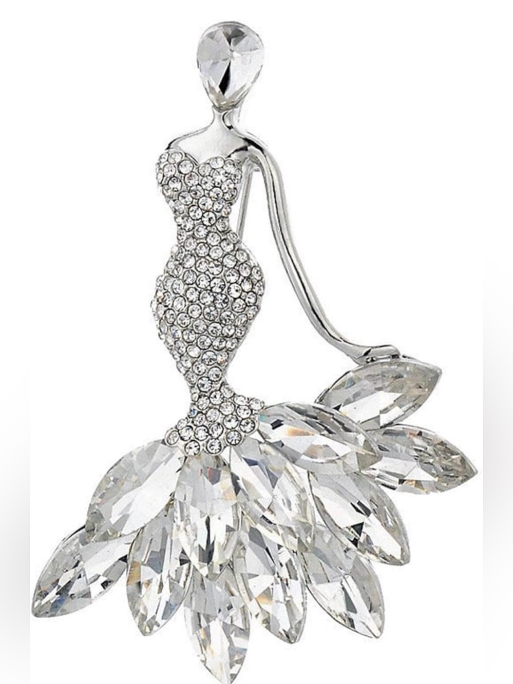 Silver Crystal Mermaid Brooch- New